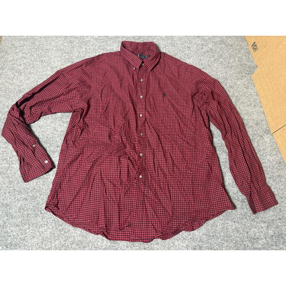 Ralph Lauren Shirt Mens 2XL Red Check Long Sleeve Flannel Button-Down Casual
